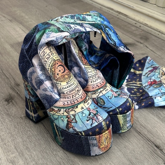 Dolls Kill Shoes - Dolls Kill Blue Multicolor Astrological Platform Heels